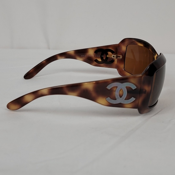 Chanel CC Logo Mother Of Pearl Brown Tortoise Shell Acetate Square Sunglasses - Picture 4 of 11